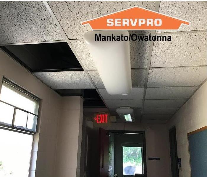 A ceiling has suffered water damage